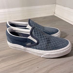 Blue Suede Checkered Vans Size 6.0 Women